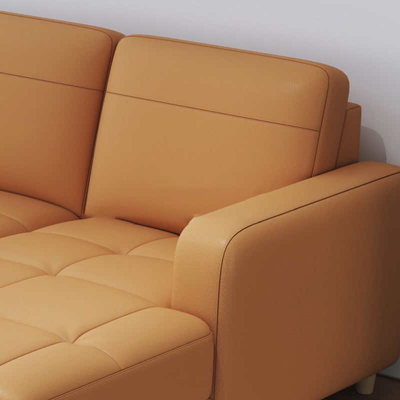 Modern Style Leather Sofa with Bolster Pillows Seating for Living Room