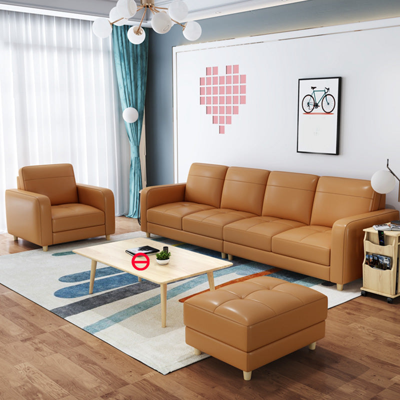 Modern Style Leather Sofa with Bolster Pillows Seating for Living Room