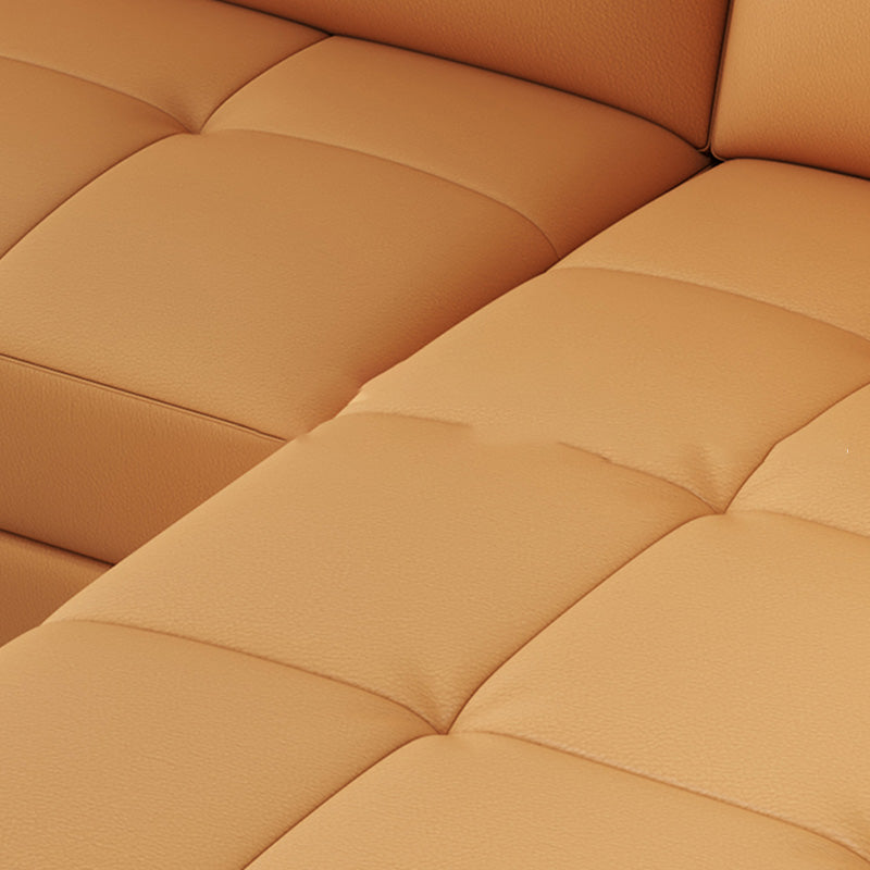 Modern Style Leather Sofa with Bolster Pillows Seating for Living Room
