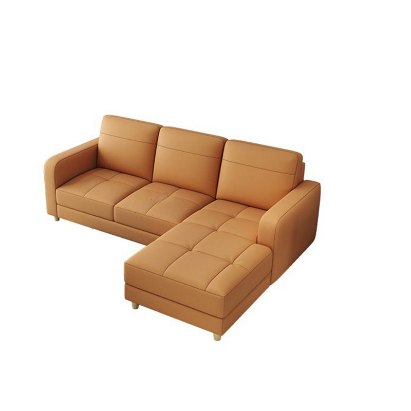 Modern Style Leather Sofa with Bolster Pillows Seating for Living Room