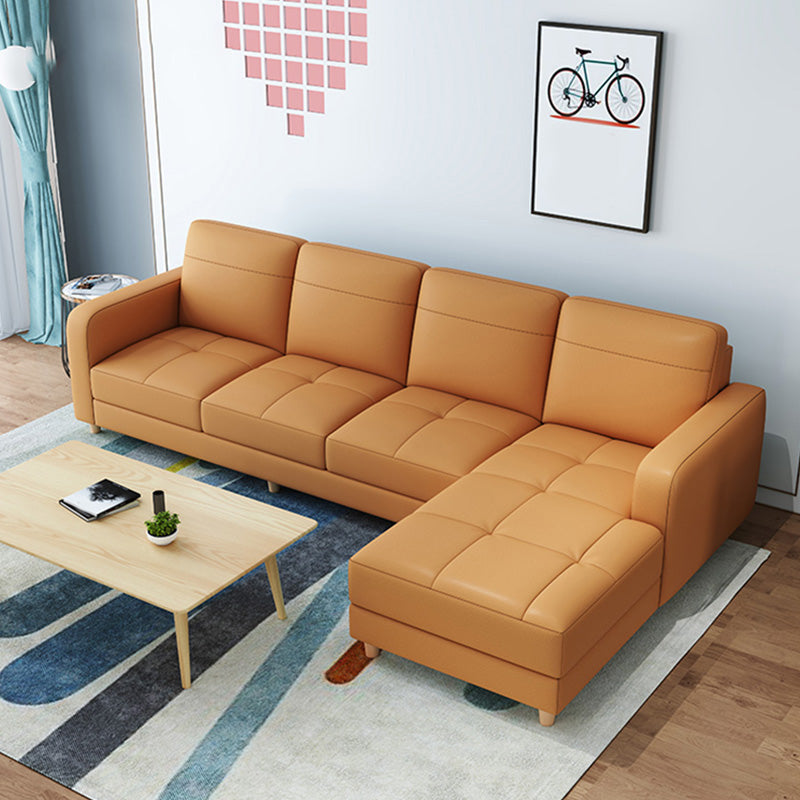 Modern Style Leather Sofa with Bolster Pillows Seating for Living Room