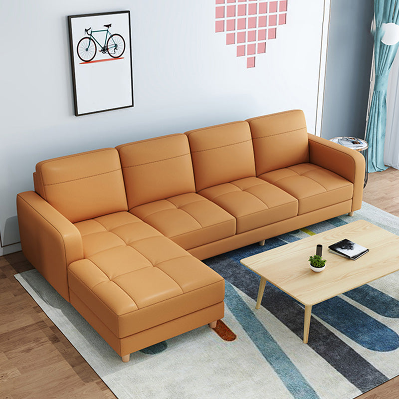Modern Style Leather Sofa with Bolster Pillows Seating for Living Room