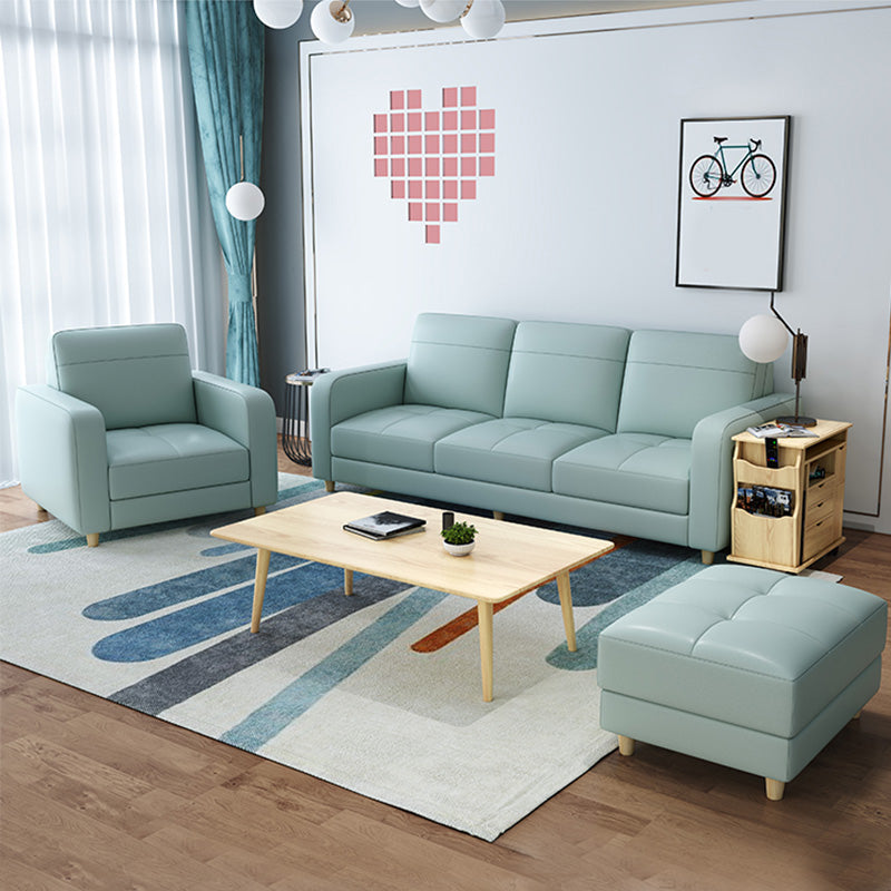 Modern Style Leather Sofa with Bolster Pillows Seating for Living Room