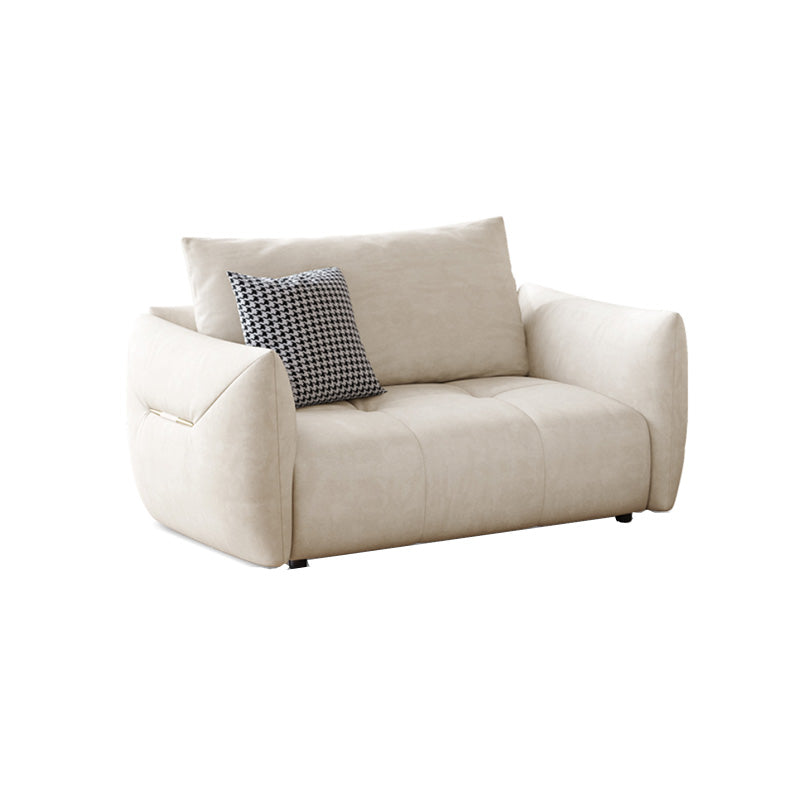 Modern Genuine Leather Square Arm Sofa White Sofa with Bolster Pillows