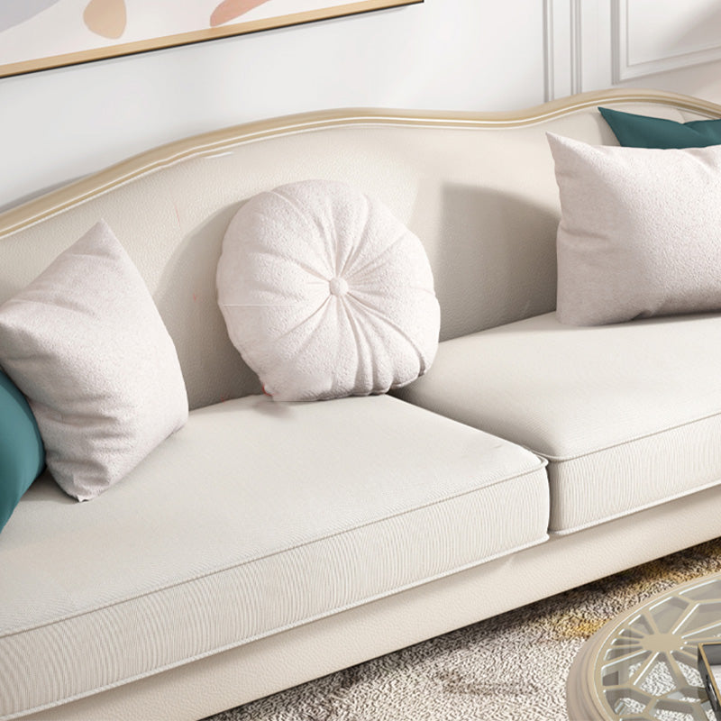 French Country Faux Leather Sofa with Ottoman Included in Wood