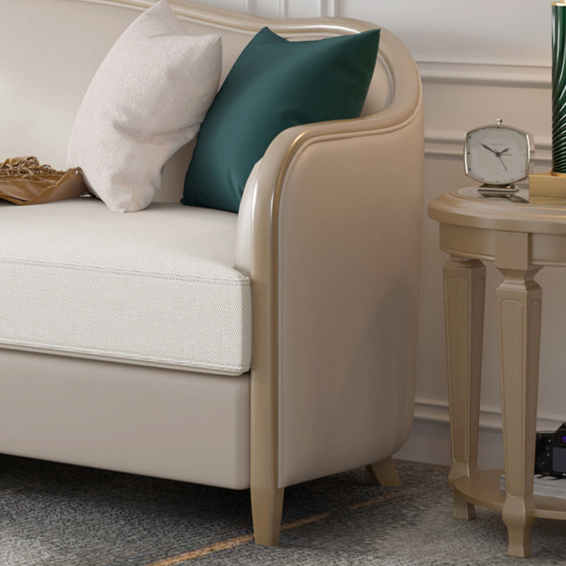 French Country Faux Leather Sofa with Ottoman Included in Wood