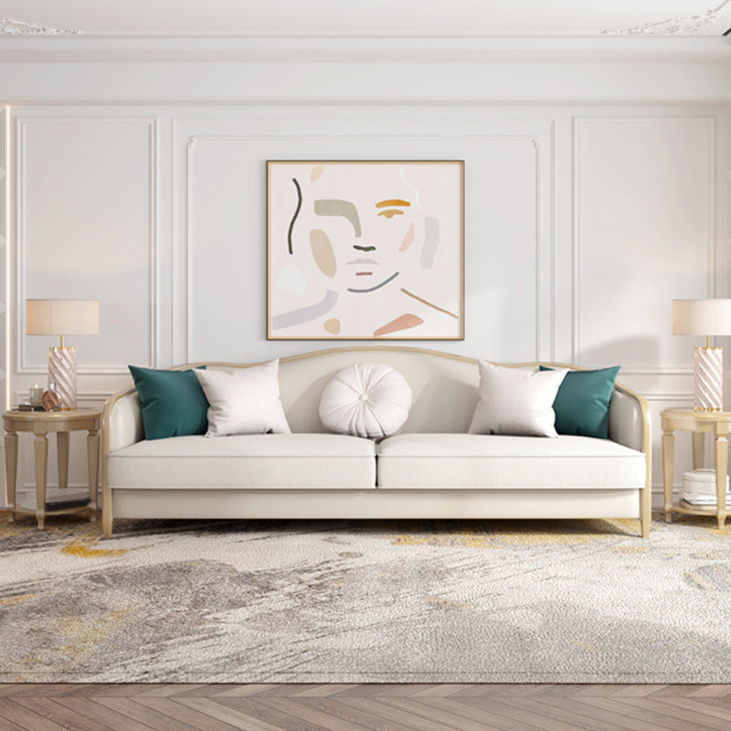 French Country Faux Leather Sofa with Ottoman Included in Wood