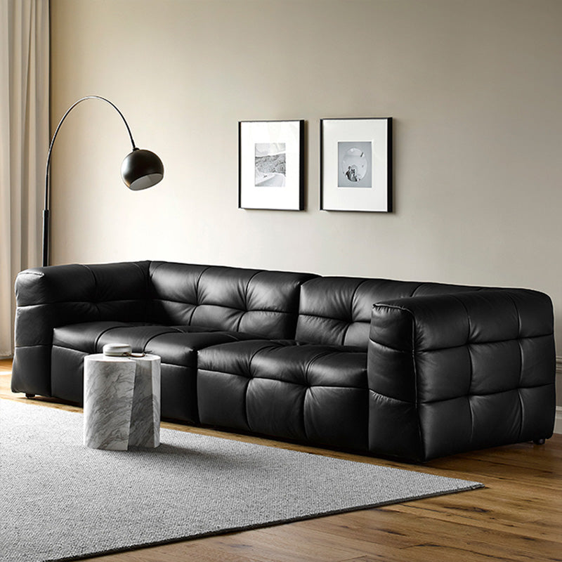 Contemporary Leather Seating Tufted Square Arm Sofa for Living Room