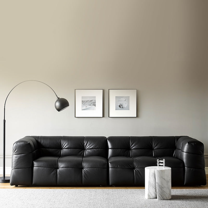 Contemporary Leather Seating Tufted Square Arm Sofa for Living Room