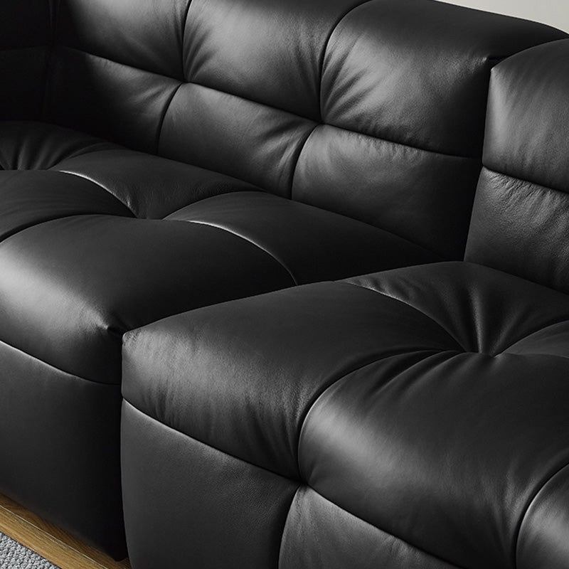 Contemporary Leather Seating Tufted Square Arm Sofa for Living Room