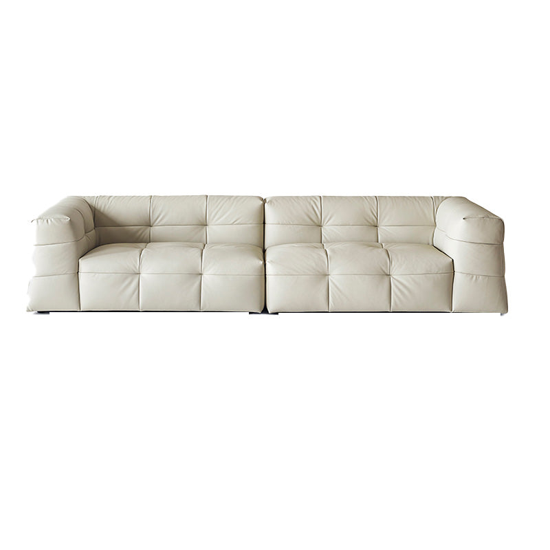 Contemporary Leather Seating Tufted Square Arm Sofa for Living Room