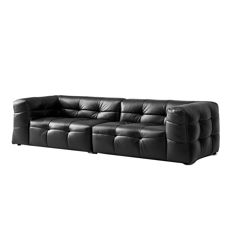 Contemporary Leather Seating Tufted Square Arm Sofa for Living Room