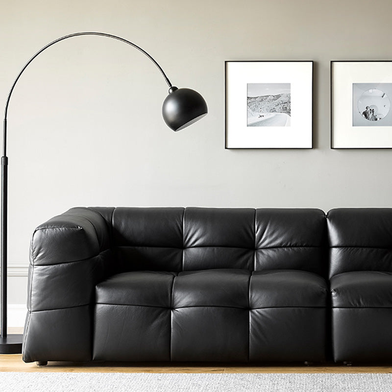 Contemporary Leather Seating Tufted Square Arm Sofa for Living Room