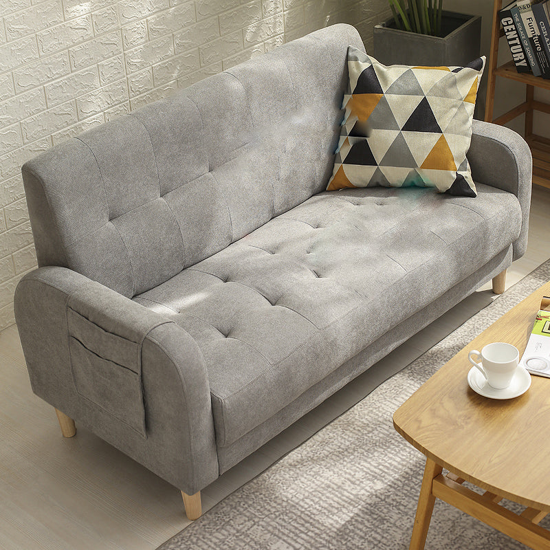 Tufted Fabric Sofa with Four Wooden Legs Square Tufted Sofa for Bonus Room