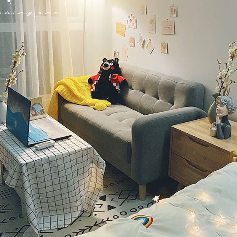 Tufted Fabric Sofa with Four Wooden Legs Square Tufted Sofa for Bonus Room