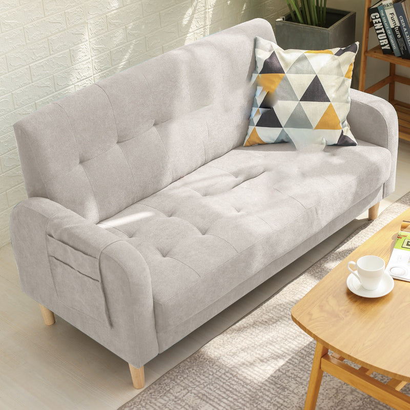 Tufted Fabric Sofa with Four Wooden Legs Square Tufted Sofa for Bonus Room
