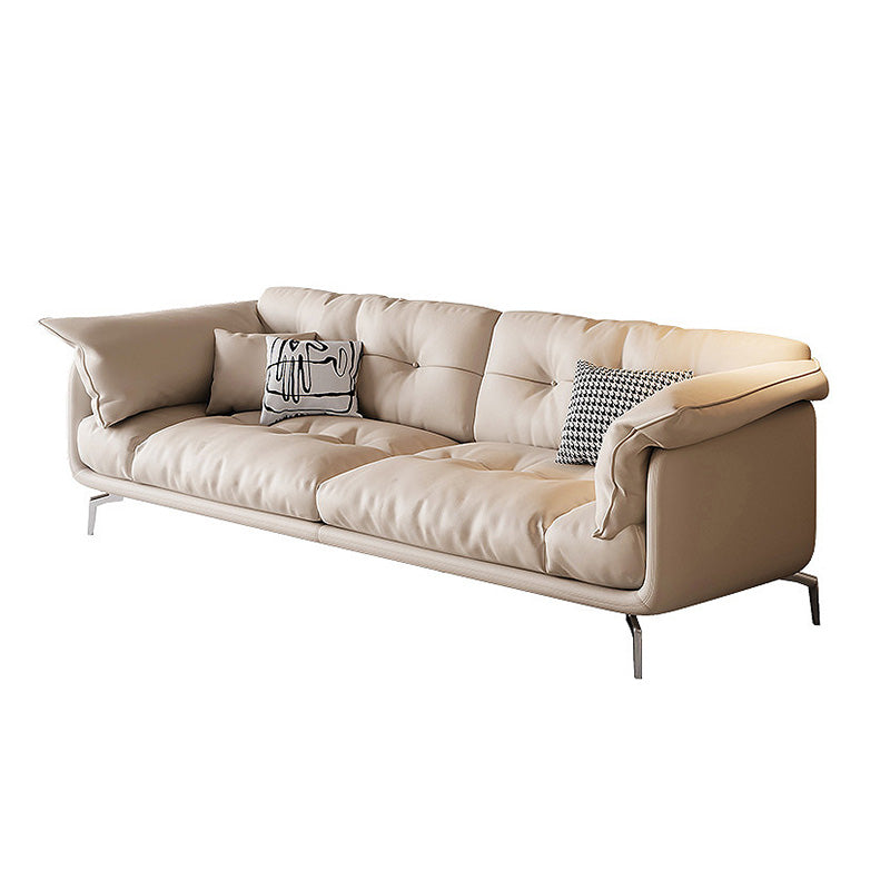Contemporary Faux Leather Loose Back Seating Hair Pin Legs Sofa for Living Room