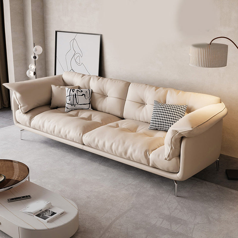Contemporary Faux Leather Loose Back Seating Hair Pin Legs Sofa for Living Room