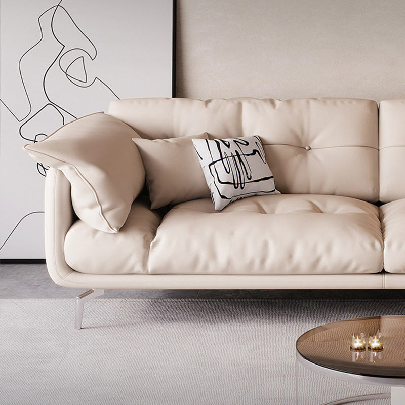 Contemporary Faux Leather Loose Back Seating Hair Pin Legs Sofa for Living Room