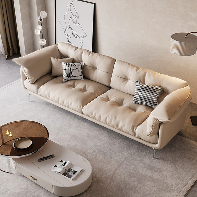 Contemporary Faux Leather Loose Back Seating Hair Pin Legs Sofa for Living Room