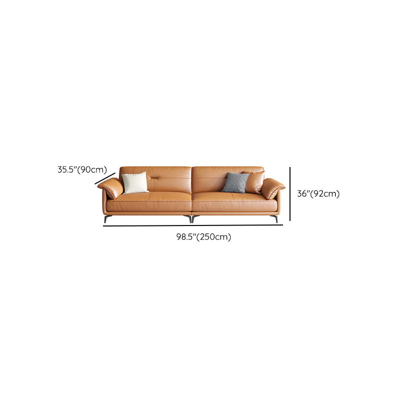 Nordic Style Arc Arm Slipcovered Sofa Leather Sofa in Orange for Apartment