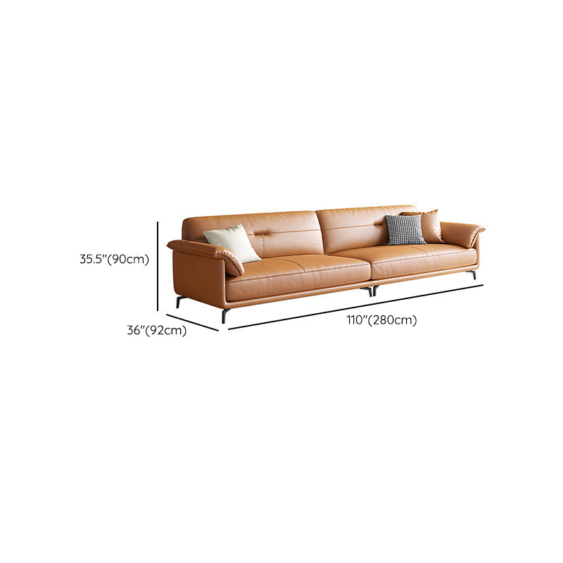 Nordic Style Arc Arm Slipcovered Sofa Leather Sofa in Orange for Apartment