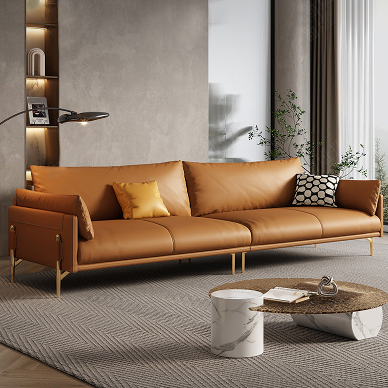 Glam Genuine Leather Living Room Pillow Top Arm Pillows Orange Seating