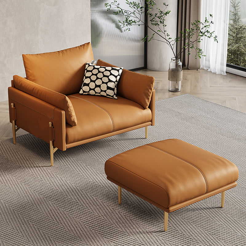 Glam Genuine Leather Living Room Pillow Top Arm Pillows Orange Seating