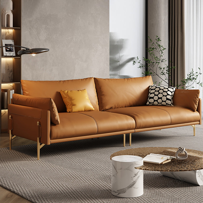 Glam Genuine Leather Living Room Pillow Top Arm Pillows Orange Seating