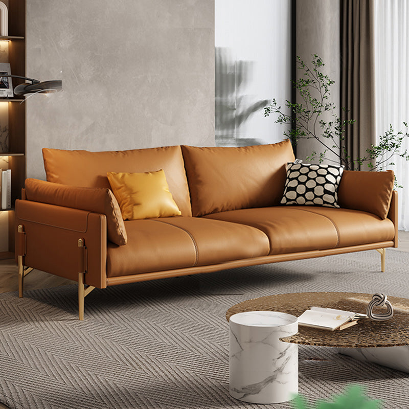 Glam Genuine Leather Living Room Pillow Top Arm Pillows Orange Seating