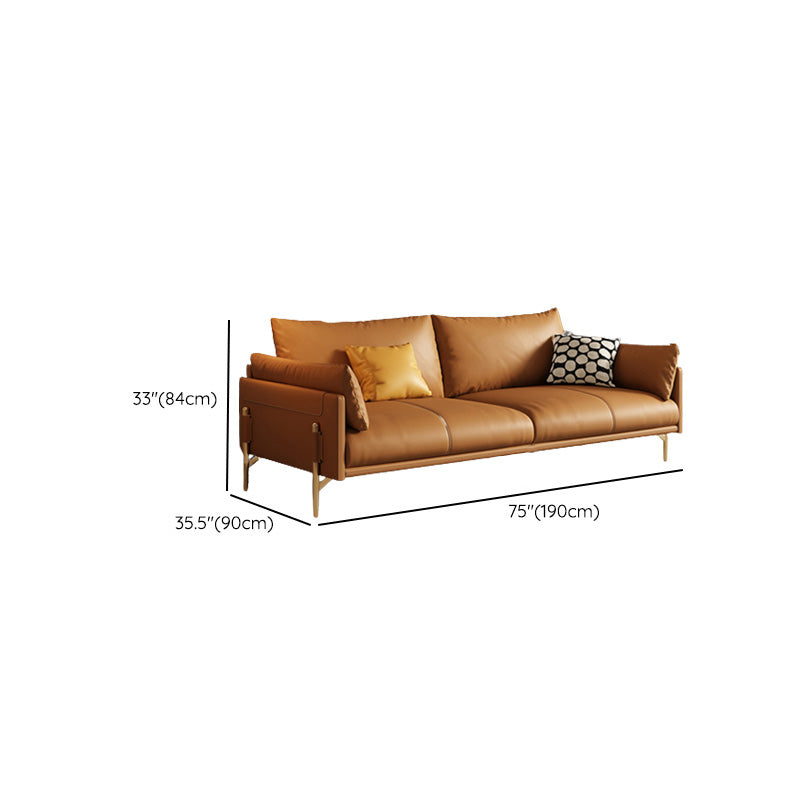 Glam Genuine Leather Living Room Pillow Top Arm Pillows Orange Seating