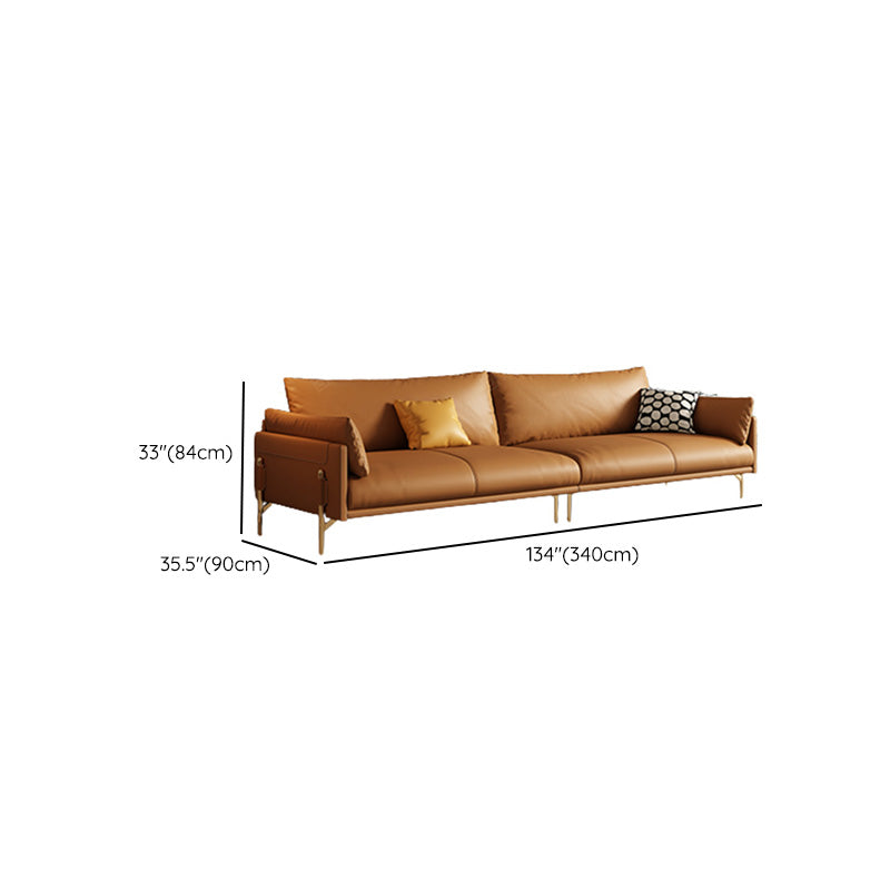 Glam Genuine Leather Living Room Pillow Top Arm Pillows Orange Seating