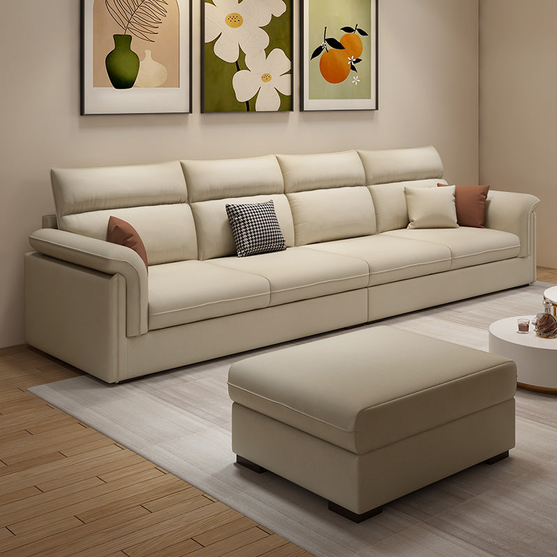 Contemporary Faux Leather Sofa with Ottoman Included in Pine Wood