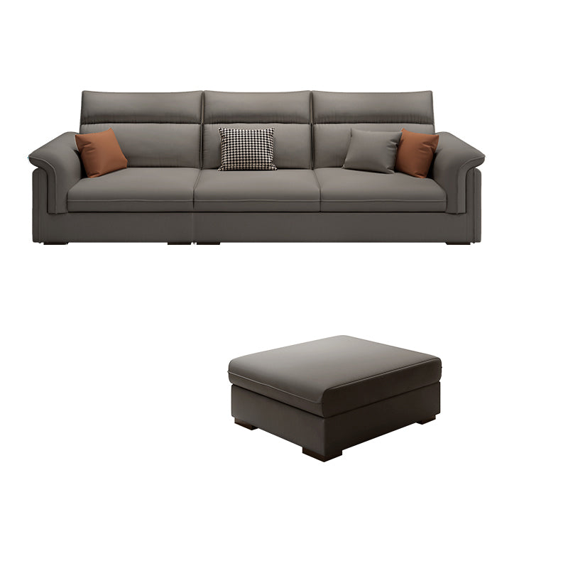 Contemporary Faux Leather Sofa with Ottoman Included in Pine Wood