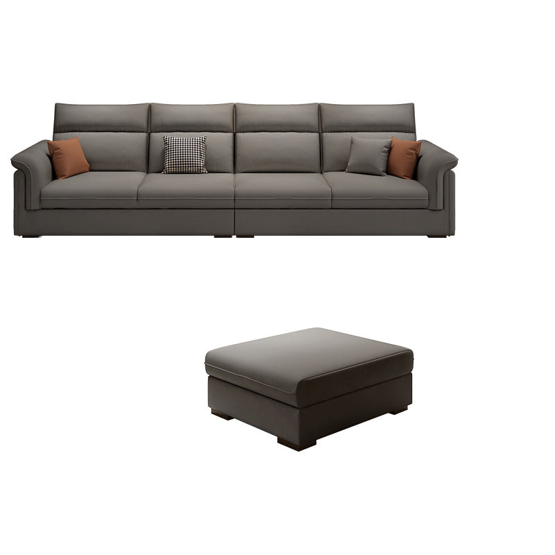 Contemporary Faux Leather Sofa with Ottoman Included in Pine Wood