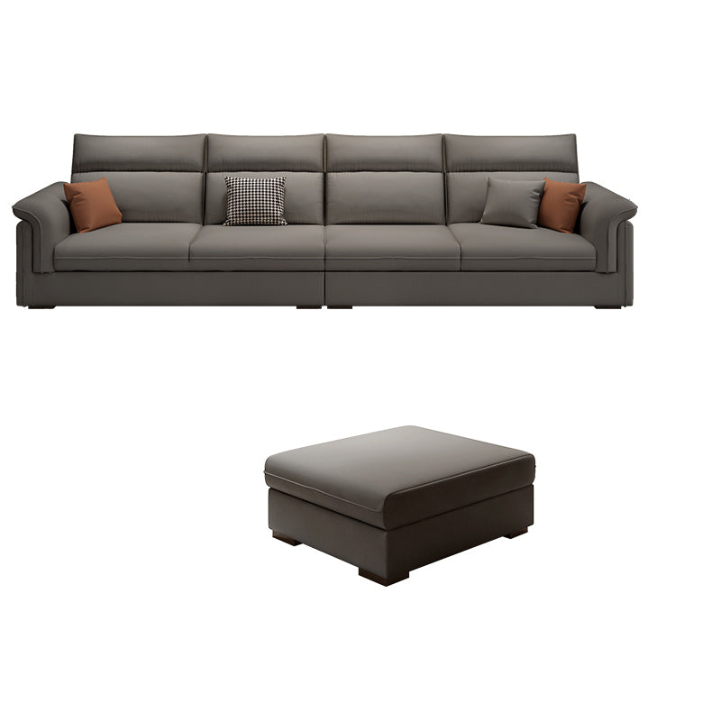Contemporary Faux Leather Sofa with Ottoman Included in Pine Wood