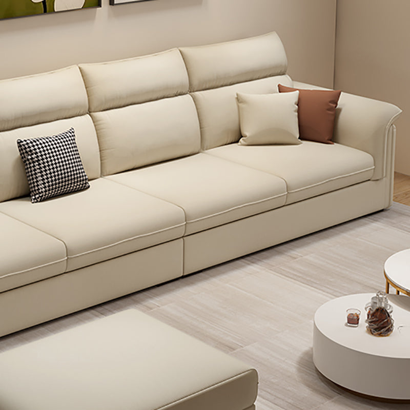 Contemporary Faux Leather Sofa with Ottoman Included in Pine Wood