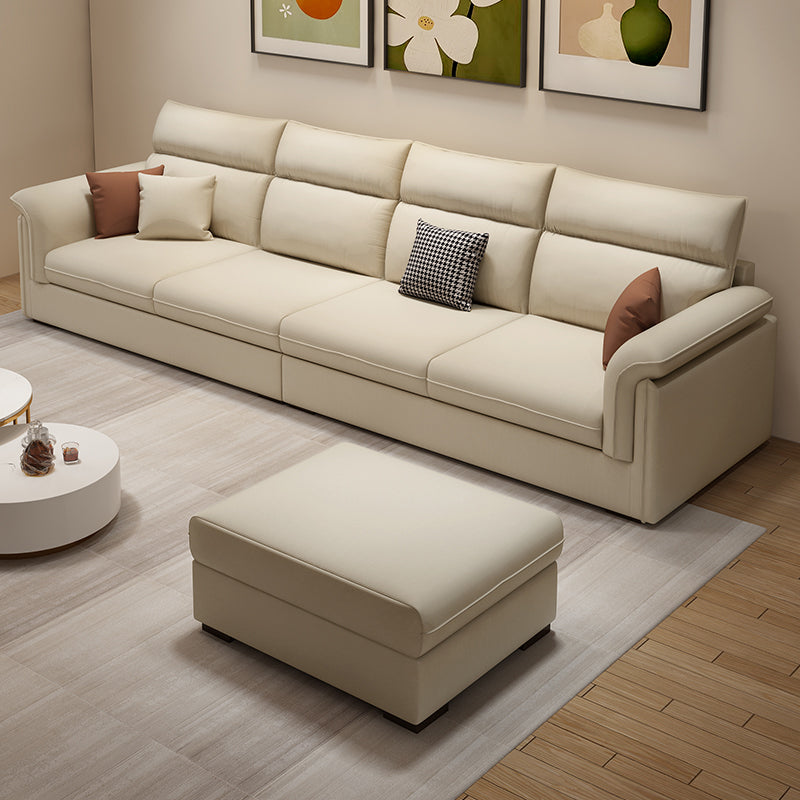 Contemporary Faux Leather Sofa with Ottoman Included in Pine Wood