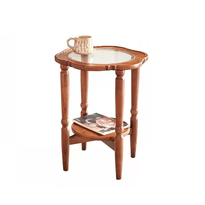 Solid Wood Accent Side Table Living Room Naturally Shaped Double Tier 4 Legs
