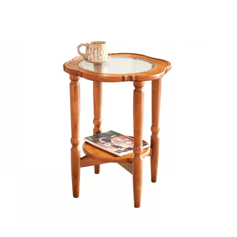 Solid Wood Accent Side Table Living Room Naturally Shaped Double Tier 4 Legs