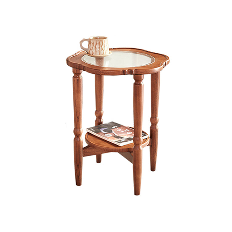 Solid Wood Accent Side Table Living Room Naturally Shaped Double Tier 4 Legs