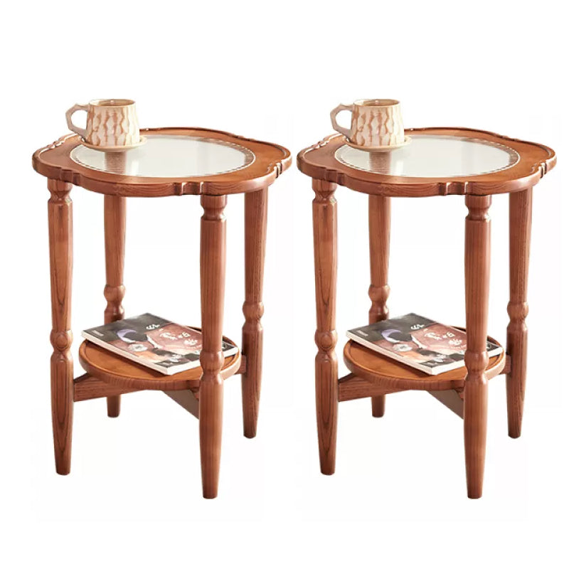 Solid Wood Accent Side Table Living Room Naturally Shaped Double Tier 4 Legs