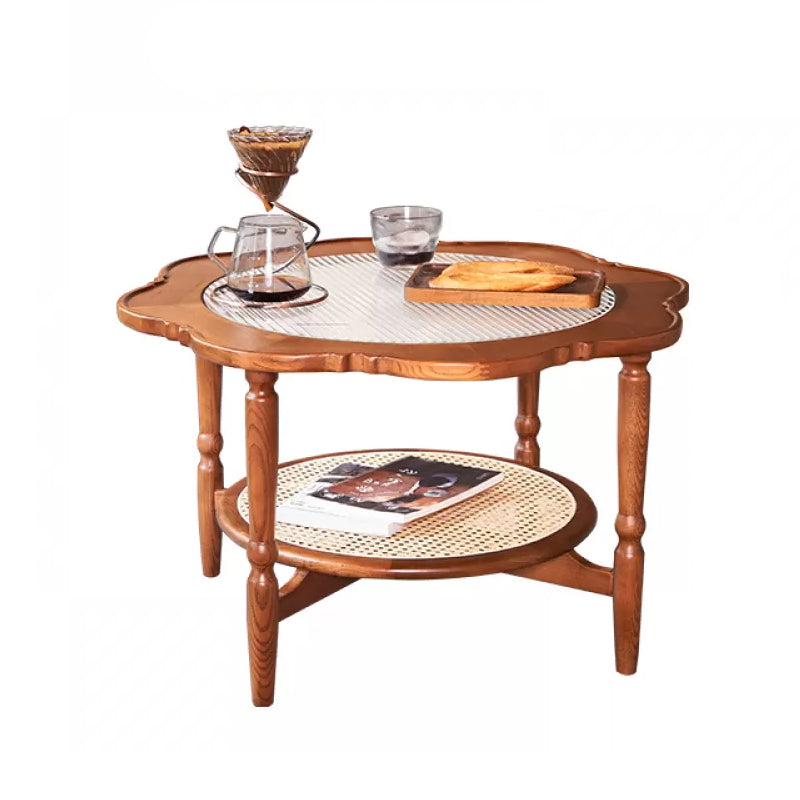 Solid Wood Accent Side Table Living Room Naturally Shaped Double Tier 4 Legs