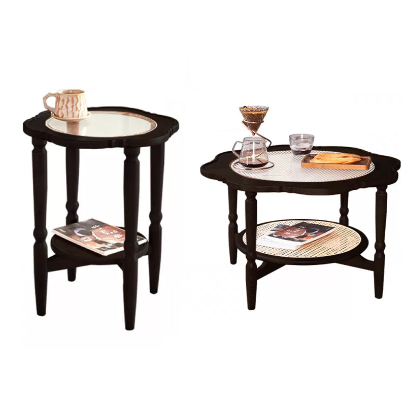 Solid Wood Accent Side Table Living Room Naturally Shaped Double Tier 4 Legs