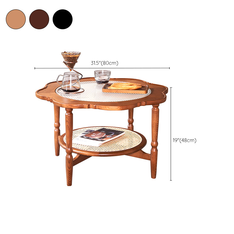 Solid Wood Accent Side Table Living Room Naturally Shaped Double Tier 4 Legs