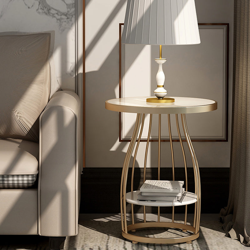 Glam Accent Side Table Living Room Double Tier Round with Storage Metal