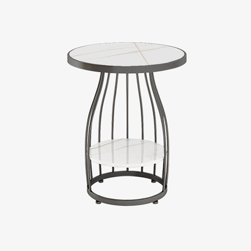 Glam Accent Side Table Living Room Double Tier Round with Storage Metal