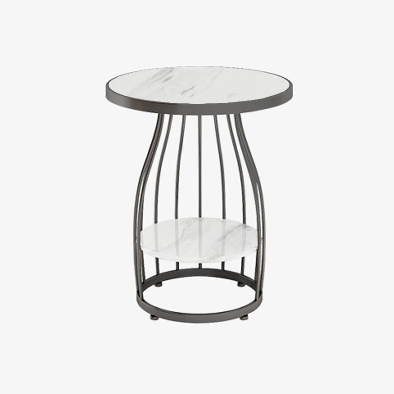 Glam Accent Side Table Living Room Double Tier Round with Storage Metal