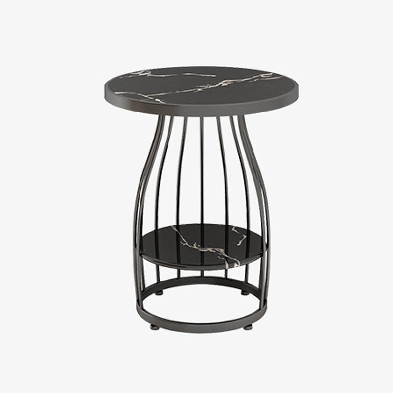 Glam Accent Side Table Living Room Double Tier Round with Storage Metal