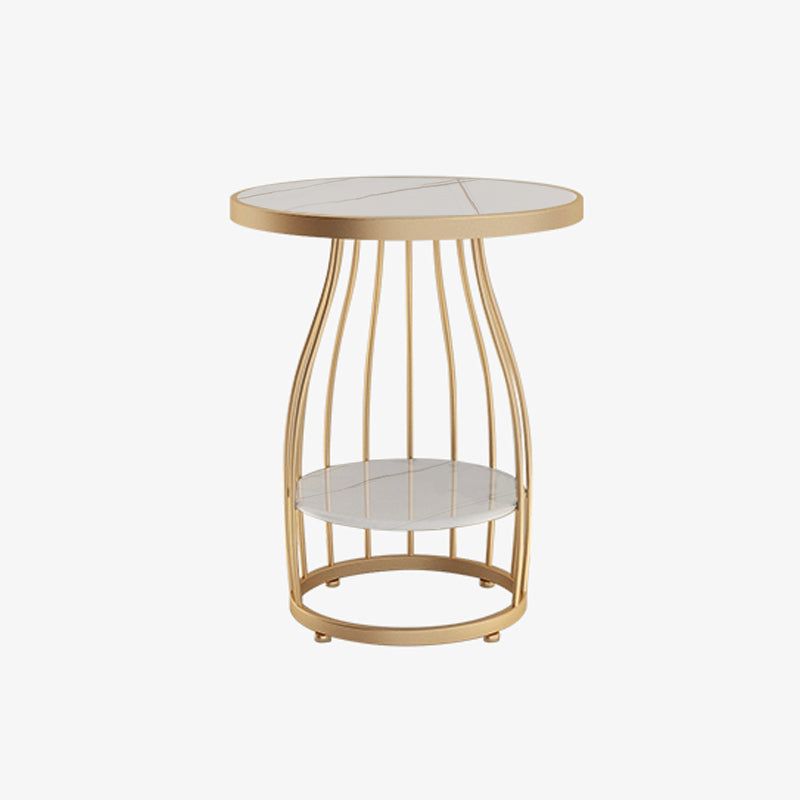 Glam Accent Side Table Living Room Double Tier Round with Storage Metal